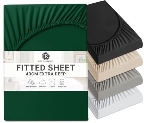 Imperial Rooms Fitted Sheet 40 Cm - Extra Deep Brushed Microfiber Bed Sheets Easy Care Soft Fitted Bed Sheet - Shrinkage and Fade Resistant (Emerald, King)