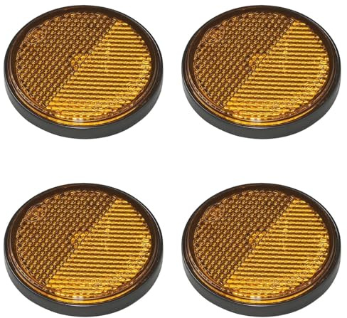 MULTIBROS 4x Reflektor Orange Rund Selbstklebend - E4-geprüft, Ø 58 mm | Rückstrahler mit Grundplatte – für Anhänger, Fahrrad, Motorrad, LKW, Traktor & Boot