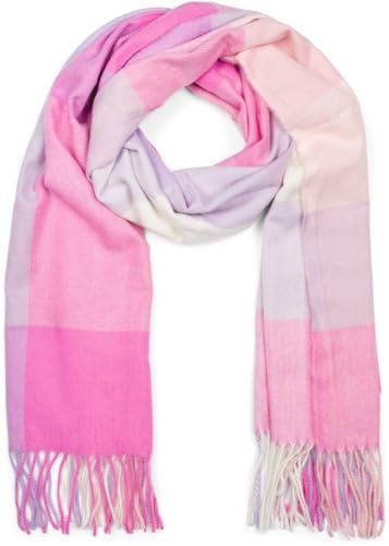 styleBREAKER Unisex weicher Karo Schal mit langen Fransen, bunt kariert, warme Winter Stola mehrfarbig 01017110, Farbe:Pink-Flieder-Weiß