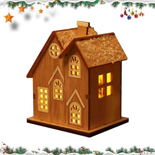 DZAY Weihnachtsdorf Beleuchtet Weihnachtsdeko Holz Häuser Deko,Weihnachtsdeko Häuser Weihnachtslaterne LED,Winter Deko Holzhaus Weihnachts Deko Innen Holz Teelichter Adventsdeko (01)