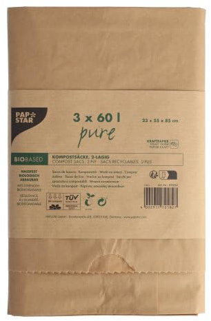 60 Kompostsäcke aus Papier pure 60 l 85 cm x 55 cm x 23 cm braun, 2-lagig