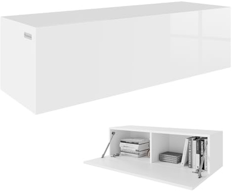 PLATAN ROOM Wandregal 105 cm breit hängende Nachtkommode Wandboard Nachttisch 2er Set Schweberegal Hängeregal Matt oder Hochglanz (1 Stück, Weiß Matt/Weiss Hochglanz)