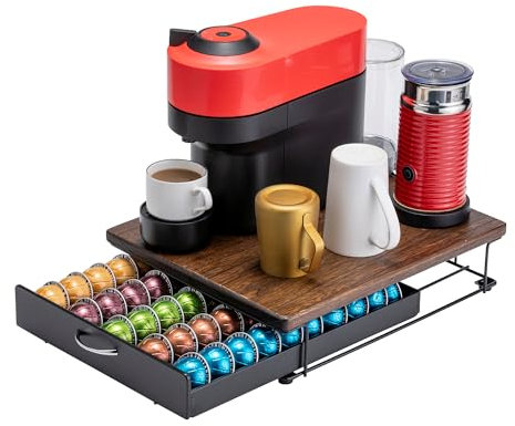Nespresso Vertuo Coffee Pod Holder - Elegant Wood Top, 50 Pod Capacity