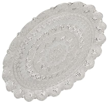 MCDSAJ Plateau en Argent Doré, Plateau de Service de Thé Turc, Plateau de Service de Café Rond de Style Vintage, Plateau à Café Rond en Relief, Commodes D'extérieur pour Dessert(Argent)