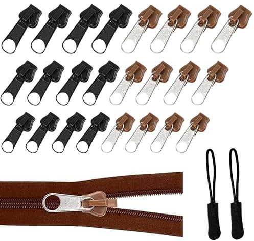 WUSANNA 24 Stück Reißverschluss Zipper, Reißverschluss Zieher Reißverschluss Reparaturset Zipper, Reißverschluss Schieber Ersatz mit 2 Lanyards Geeignet zur Reparatur Beschädigter Kleidung