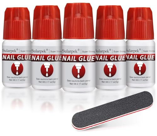 Sularpek 5 Stück 5g Nagelkleber, Nagelkleber Schnell Trocknender, Extra Stark Sekundenkleber für Kunstnägel, Falsch Nagel Klebstoff für Stock oder Reparatur Künstliche Nägel