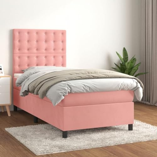 CKioict Palettenbett Modernes Bettgestell Jugendbett Boxspringbett mit Matratze Rosa 90x200 cm SamtGeeignet für Arbeitszimmer, Wohnzimmer, Hotel