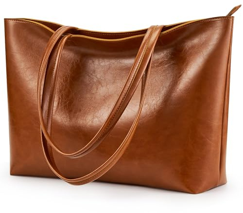 KALIDI Handtasche Damen Groß Shopper Tasche Damen PU Leder Tote Bag Wasserdichte Henkeltaschen mit Reißverschluss für Arbeit, Reisen, Einkauf, Schule Braun-3