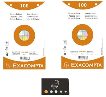 200 Karteikarten Bristol 125 x 200 kariert, perforiert, 5 verschiedene Farben + 1 Blumie Klebeindex (2 Packungen 125 200)