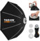 TARION Softbox Ottagonale Bowens Piephevole: 120cm Soft Box Sgancio Rapido con Griglia a Nido Portatile per Studio Fotografico Diffusori Flash a Slitta Illuminazione(120cm)