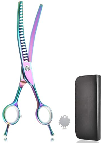 Floraslee Fellschere 7,2 Inch Gebogene Hundeschere Katzenschere Hunde Effilierschere Hundescheren zur Fellpflege für alle Hunde Katze Schneiden und Grooming Edelstahl 440C Handarbeit