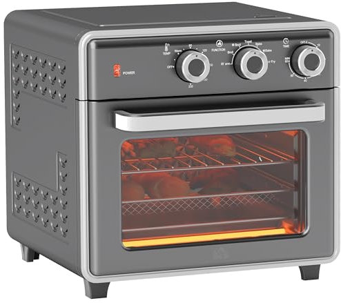 HOMCOM Minihorno con convección 20L Minihorno con bandeja de horno, rejilla grill y bandeja recogemigas, 90 °C-230 °C freidora de aire caliente con 5 modos, cesta para freír, temporizador 60 min.,