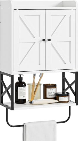 Apetaccat Armadietto da bagno, piccoli armadi medici con ripiano regolabile e ante di bloccaggio magnetico, armadio sospeso a parete per bagno/lavanderia, bianco