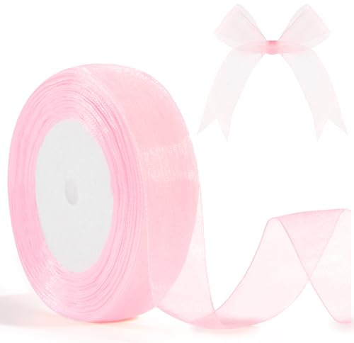Organzaband Rosa 25mm 46m Geschenkband Geschenkverpackung Verpackungsbänder Rosa Geschenkbänder Bänder Zum Basteln Tüll Dekoband zum Geschenkverpackung Bastelarbeiten Geburtstag Hochzeitsdekoration