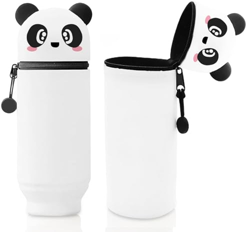 Wekuw Mäppchen, Kawaii Federmäppchen Panda 2-in-1 Weiche Silikontasche Cartoon Federmäppchen Tier Stifthalter Bleistifttasche Mädchen Junge, für Kinder Schule Home Office Supplies (Augenstil)