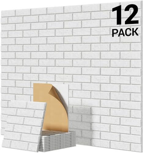 TONOR Ziegeltyp Akustikpaneele selbstklebend, 12 St.30x30x0,9cm Schalldämmung Schallschutzplatten, Wandpaneele selbstklebend für Akustische Behandlung und Wanddekoration in Wohnzimmer, Room, Grau