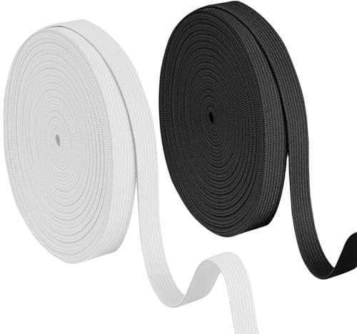Omeblos Elastic for Sewing 6mm Wide, 40M White Black Sewing Elastic Cord Bands Flat Braided Stretch Strap Rope for Sewing DIY Projects, Arts & Crafts, Waistband and Pants Waist