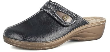 inblu Femme Pantofole Donna Ecopelle Con Plantare in Vera Pelle E Chiusura A Strappo Fantasia Pitonata Chausson, Bleu, 38 EU