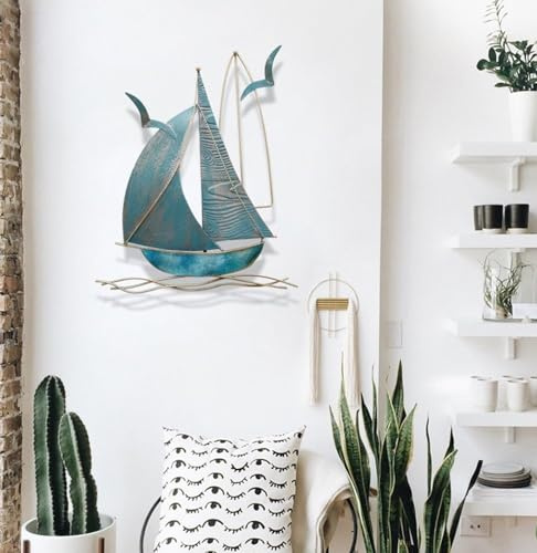 BDXZJ Metall Wanddeko Schiff Segelboot Wanddeko Maritim Segelboot Wandbild Metallbilder Hänger Wohnzimmer Wanddekoration Maritime Deko Modern Eiserne Kunst Deko Wandbehang C