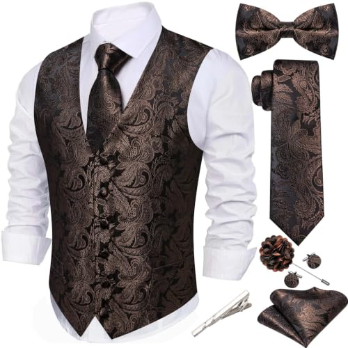 Barry.Wang Herren-Paisley-Weste, formelle Anzugwesten, Krawatte, Fliege, Set, Jacquard-Clip, Einstecktuch, Manschettenknöpfe, Anstecknadel, Hochzeit, 8 Stück