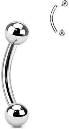Agrewd G23 Titanium Eyebrow Piercing Jewellery Vertical Labret Lip Bars 6mm 8mm Rook Curved Barbell 16G Silver Daith Tragus Labret Piercing Jewellery Solid Internally Threaded Cartilage Earring Bars