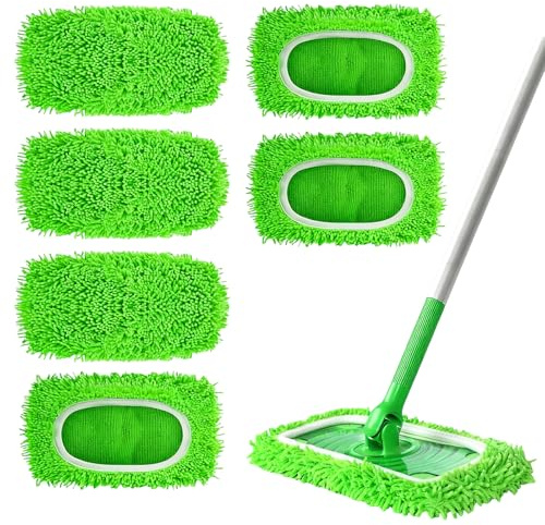 6 Pezzi Panni in Microfibra per Swiffer Lavapavimenti Panni Riutilizzabili Lavabili Asciutto e Bagnato Compatibili con Swiffer Sweeper Ricambio Testa Mop Pulizia Pavimenti