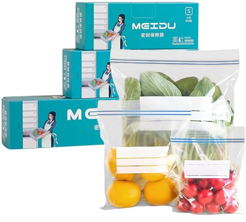 Bangbobi 65 Sacchetti per congelatore riutilizzabili con Chiusura a Zip, Sacchetti con Chiusura a Zip Adatti agli Alimenti, Materiale PE, Adatti a Verdure, Snack, Carne – antibatterici e ermetici