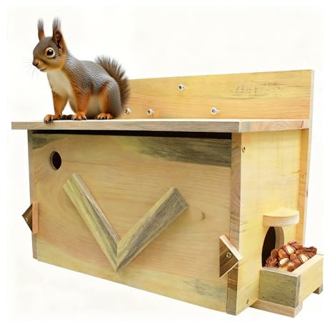 Large Solid Wood Squirrel House - Handmade All-Weather Outdoor Nesting Box to Welcome Squirrels & Chipmunks - Easy Mounting Kit for Backyard, Tree, or Fence
