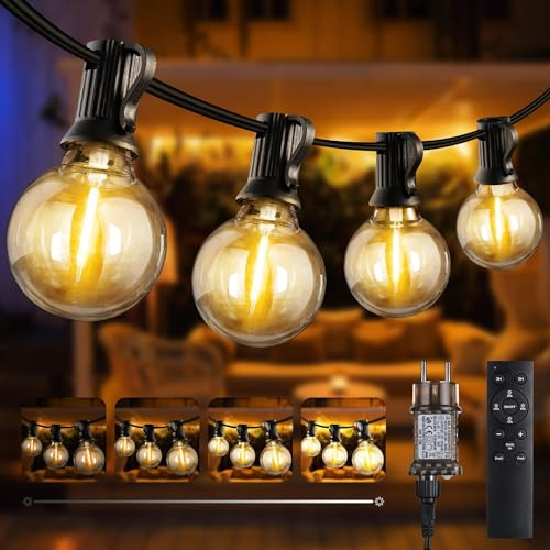 Joomer LED Lichterkette Außen Strom 20M mit 27+1 LED G40 Party Lichterkette Glühbirnen Außen Wetterfest, 3 Modi Warmweiß Outdoor Lichterketten Dimmbar mit Fernbedienung für Garten Hochzeit