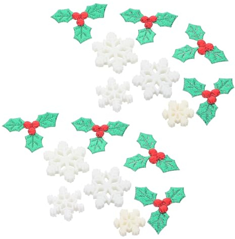 DOITOOL Confeti de Copos de Nieve Blancos para Manualidades DIY Bayas de Acebo Artificiales con Hojas Verdes Piezas Decorativas Navideñas para Tarjetas Fundas y Tocados Plástico