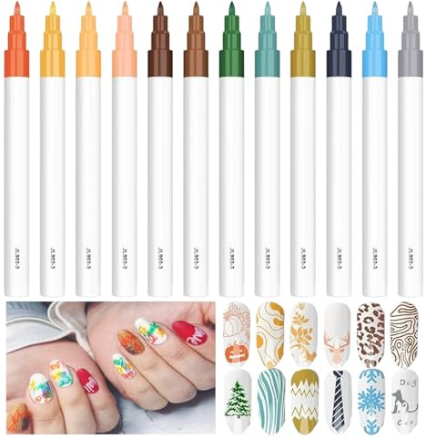 Pennarelli Smalto Unghie,Set da 12 Colori Penne a Puntina per Decorare Unghie - Marcatori per ad Asciugatura Rapida,Per Donne Salone Casa Festa Matrimonio Viaggio Manicure per Ogni Occasione