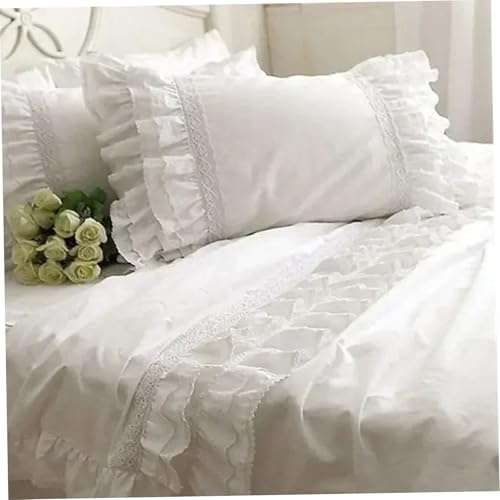 Peosaard Federe per Cuscini in Pizzo, Federa per Cuscino con Volant, Federa in Cotone Ricamato da 19x29 Pollici con Pizzo e Volant abbinati, Shabby Lavabile per la Decorazione del Divano Letto