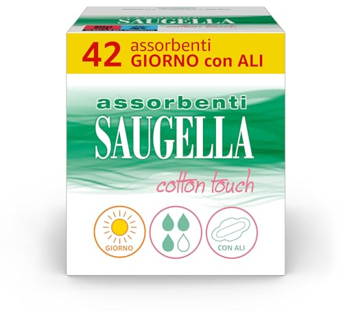 Saugella Assorbenti Cotton Touch Giorno, 42 Assorbenti Cotone Giorno con Ali, Azione Antibatterica, Antiodore e Lenitiva