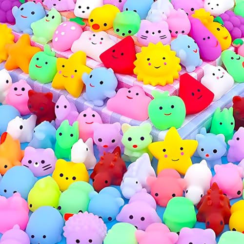 Purpledi 90 stycken Squishies Kawaii mjuka silikonleksaker anti-, mini mjuk klämma stressminskning squishies antistressleksak, present barnfödelsedag gästpresenter (slumpmässig stil och färg)