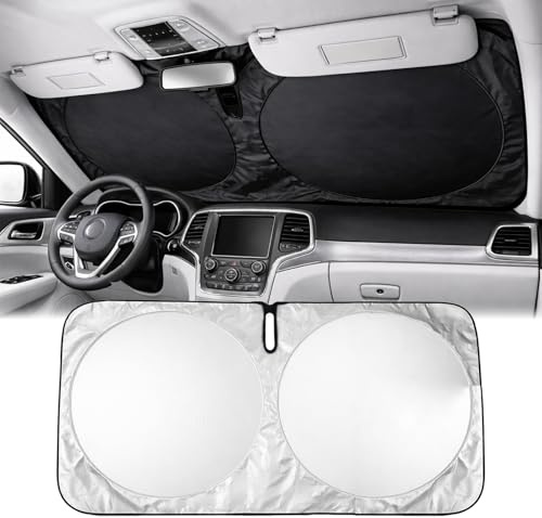 Enerfero Parasol Coche Delantero，Parasol Luna de Coche Metalizado Cortina Reflectante para Vehículo Protección Rayos UV Parabrisas, Protector Solar Camionetas, Todoterrenos, Furgonetas (150x70cm)