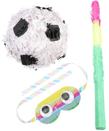 Milisten Pignatta Calcio da Appendere con Bastoncino e Benda, Set 3 Pezzi per Festa Compleanno , Gioco Tema Sportivo per Eventi e Decorazioni Divertenti