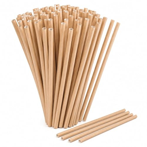 Fesnova 100 Stück Trinkhalme Papier, Papierstrohhalme, Strohhalme Papier Khaki, für Hochzeiten, Geburtstag, DIY, Cocktail Strohhalme, Parteien Trinken