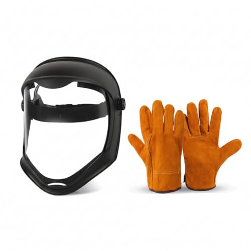 Latemeia Máscara facial completa, protector facial antivaho HD con guantes, visera de PC resistente a impactos, máscara protectora para esmerilar, soldar, cortar césped, DéCors IntéRieurs