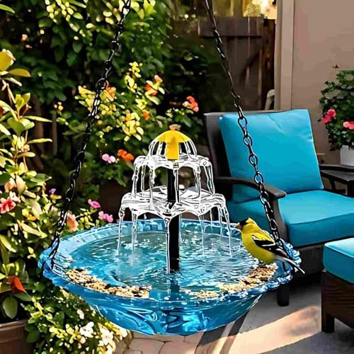 VogelträNke Mit Springbrunnen, NatüRliche äSthetik (Blau) Vogelbad Balkon für Garten Terrasse und Balkon (Blue B)