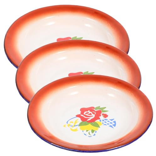 IMUSINICE Set 3 Piatti Smaltati Vintage Rosso in Stile Cinese, Piatto Enamel per Servire Frutta e Dolci, per Ristorante e Bar