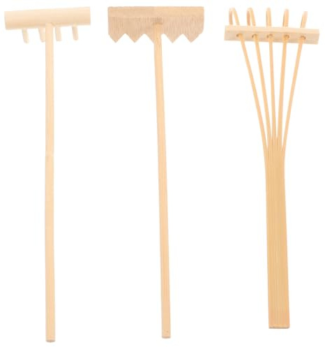 VICASKY Mini Râteau Zen pour Sable, Lot de 3, Bambou, Bureau | Outil Compact pour Jardin Zen, Design Mignon, sans Odeur, , Beige, Usage Bureau et Décoration
