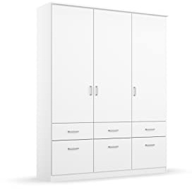 Rauch Möbel Bremen, Kleiderschrank, Farbe Weiß, Breite 136 cm | Schrank, Mehrzweckschrank, 3-türig, 6 Schubladen, für Schlafzimmer, Kinderzimmer, Homeoffice, Gästezimmer, Garderobe, Flur