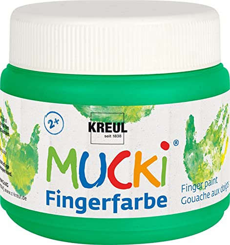 KREUL 23110 - Mucki leuchtkräftige Fingerfarbe, 150 ml in grün, auf Wasserbasis, parabenfrei, glutenfrei, laktosefrei und vegan, auswaschbar, vermalbar mit Pinsel, Schwamm, Spachtel und Fingern