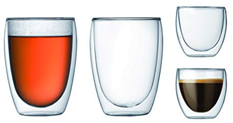 Bodum Double Walled Glasses Pack of 4 PAVINA - 350ml & 80ml - Espresso & Latte Cups - Dishwasher Safe Thermal Cup - Mouth-Blown Borosilicate Glass