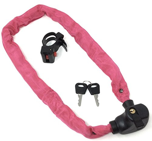 CBK-MS Kettenschloß rosa rot 100 cm mit Schlüssel und Schloß Halterung Fahrradschloß