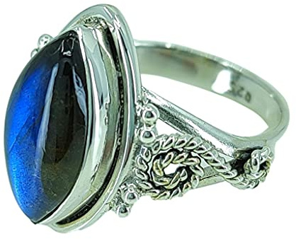 Bague en labradorite artisanale Navya, bague de promesse faite à la main en argent sterling 925 avec labradorite pour femme, pierre précieuse marquise naturelle, taille de bague 44 à 64