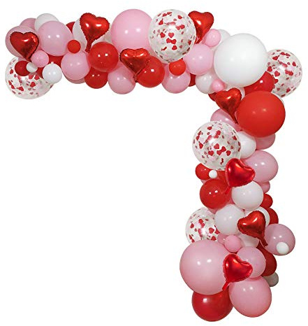 Valentines Red Pink White Party Balloons Arch, 110 PCS Valentines Color 18 12 5 Balloons Red Heart Foil Balloons for Girls Bday 1st 2nd 3rd 16th 18th 21st 30th Bridal Shower Bride to Be Decor