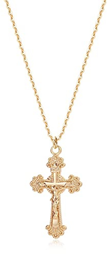 Fettero Crucifix Necklace Gold Faith Cross Pendant Vintage 14K Gold Plated Dainty Chain Minimalist Simple God Lords Prayer Religious Jewelry