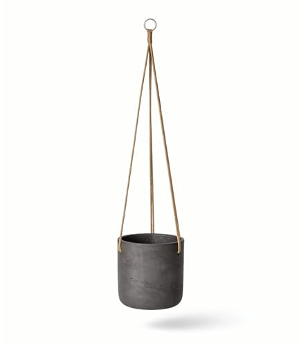 Finestgreen Hängendes Pflanzgefäß Charlie Schwarz | Hängender Blumentopf zum bepflanzen | Urban Gardening Pflanzenampel Betonoptik (M Ø:18 H:17,5 cm) | Pottery Pots