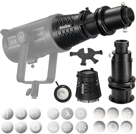 GODOX SA-17 Adapter mit SA-P Projektionsaufsatz, SA-06 Iris, SA-09-001/002/003 GOBO Set, SA-07 Framing Shutter für Bowens Mount Dauerlicht Videoleuchte
